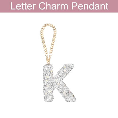 MECCANIXITY Bling Car Letter Charm, Initial K Letter Interior Car Rear View Mirror Decoration Hanging Crystal Ornaments for Women Bags Water Cup DIY Craft, Silver - style: Letter K