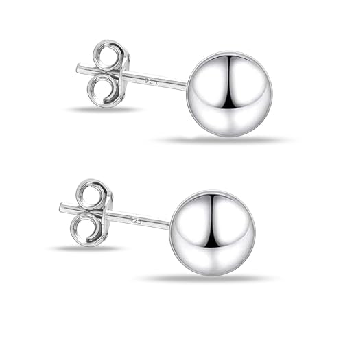 Charmsy 925 Sterling Silver Ball Post Stud Earrings for Women | Round Hammered Lightweight Disco Classic Ball Stud Earring for Women Teen | Sizes 3mm-11mm - style: 5mm-Classic