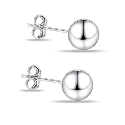 Charmsy 925 Sterling Silver Ball Post Stud Earrings for Women | Round Hammered Lightweight Disco Classic Ball Stud Earring for Women Teen | Sizes 3mm-11mm - style: 5mm-Classic
