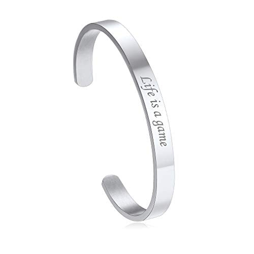 Custom4U Personalized Cuff Bracelets for Women Custom Name Bangle Bracelet | Inspirational Words Text Any Message Engraved Memory Jewelry Customized Gifts for Women BFF (Gift Box) - color: 6.0-Silver Color