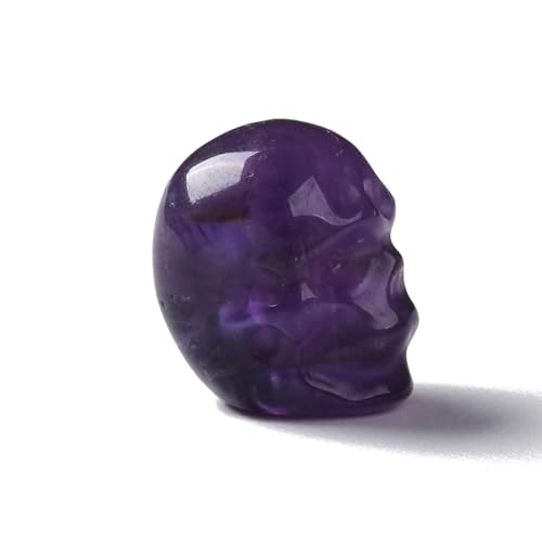 Elecrelive 5Pcs Gemstone Carved Skull Beads Amethyst Stone Skeleton Head Purple Crystal Beads for Halloween Necklace Bracelets Earrings Jewelry Making - color: Purple