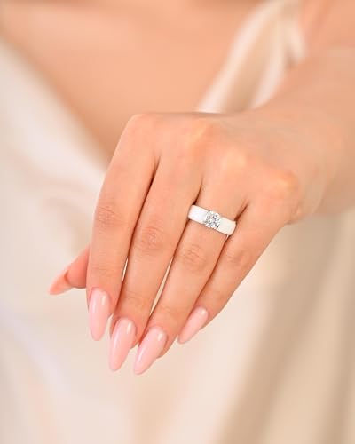 Rinfit Silicone Ring with Stone, Round Cut CZ | AAAAA Grade Cubic Zirconia, Solitaire Engagement Ring for Her, Flexible Rubber Wedding Band for Women, Patented Design - color: Pack A: White / Silver