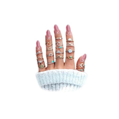 FUTIMELY Boho Retro Stackable Rings Sets for Women Knuckle Joint Finger Knuckle Nail Ring Sets Moon Stars Stack Preppy Statement Rings Cute Trendy Stuff Jewelry - style: A-1