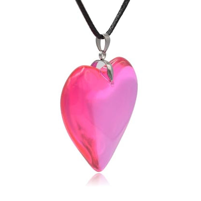 Large Red Semi-Transparent Solid Glass Heart Pendant Necklace - style: Large Pink