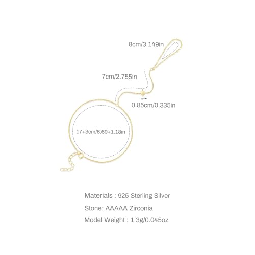 925 Sterling Silver Hand Chain Bracelet for Women | 14k Gold Plated CZ Crystal Heart Starburst Ring Bracelets Hand Chain Diamond Layered Stackable Link Chain Beach Jewelry Gifts - color: SilverA