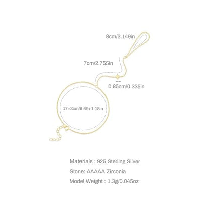 925 Sterling Silver Hand Chain Bracelet for Women | 14k Gold Plated CZ Crystal Heart Starburst Ring Bracelets Hand Chain Diamond Layered Stackable Link Chain Beach Jewelry Gifts - color: GoldA