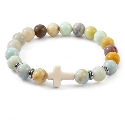 Crystal Cross Bracelet for Women and Men, Gift Jewelry Jewelry Gift | natural stone beads, crystal beads, cross design, inspirational style, birthday gift, bracelet jewelry for casual styling - color: white