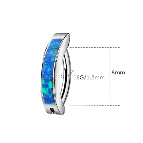 16G Labret Stud, G23 Titanium Vertical Labret Lip Piercing Jewelry, Gold Eyebrow Ring Clicker Belly Button Ring Hoop For Women Men - color: Silver, size: 8mm Blue Opal
