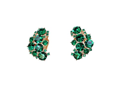 Faship Gorgeous Clip Ons Floral Earrings - color: Green / Rose gold plated