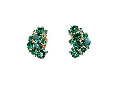 Faship Gorgeous Clip Ons Floral Earrings - color: Green / Rose gold plated