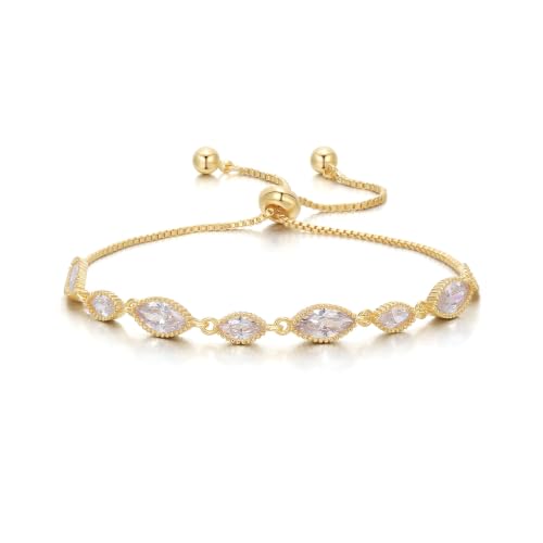 FANZE Gold Plated Cubic Zirconia Tennis Bracelets for Women Dainty Trendy Adjustable Bracelet Jewelry Gift for Ladies Wedding Mother Birthday Anniversary - style: Marquise CZ bracelet