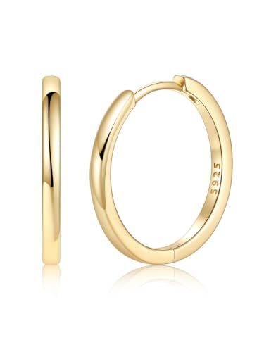 925 Sterling Silver Huggie Hoop Earrings, Small Silver Hoop Earrings for Women Hypoallergenic Huggie Lightweight Small Hoops Earring Cartilage Sleeper Earrings 6/8/10/12/14/16/18/20mm - color: Gold, size: 18MM