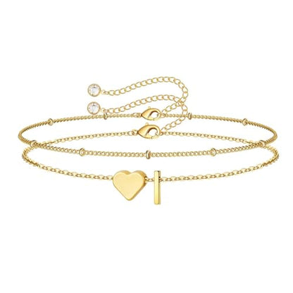 M MOOHAM Initial Bracelets for Teen Girls - 14K-Gold-Plated Heart Initial A-Z Bracelets for Women Girl Jewelry Gifts Trendy, Dainty Gold Bracelet Letter Bracelet Birthday Gifts for Women Girls Her - color: Gold-Plated, style: I