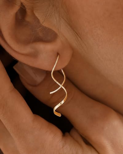 14K Gold Plated/Sterling Silver CZ Pearl Drop Dangle Earrings for Women - color: Gold-Spiral Threader