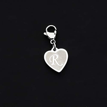 FAADBUK Initial Letter A-Z Alphabet Heart Charms for Jewelry Bracelet Keychain Necklace Initial Stainless steel Clasp Clip on Charm - color: intial R