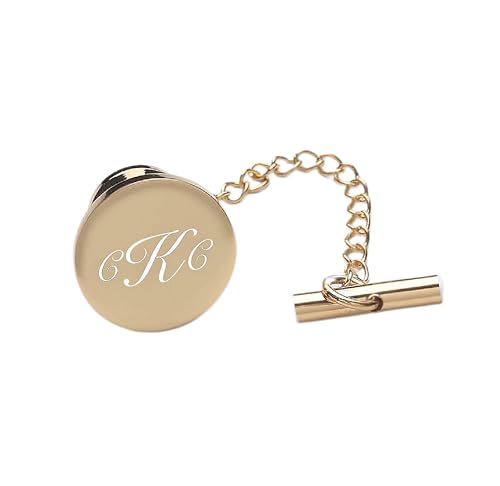 Personalized Gold Circle Tie Pin Engraved Free - Custom Men's Accessory - Gift For Him - Tie Tack Monogram, Free Engraving - Ships from USA