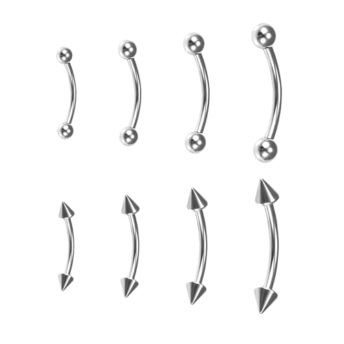 BLISI G23 Solid Titanium Eyebrow Piercing Jewelry, Gold Black Rose Gold Silver Pink Rainbow Eyebrow Rings 16G Curved Barbell,Tiny Vertical Labret Lip Jewelry Rook Piercing Jewelry for Women and Men - color: Silver 1