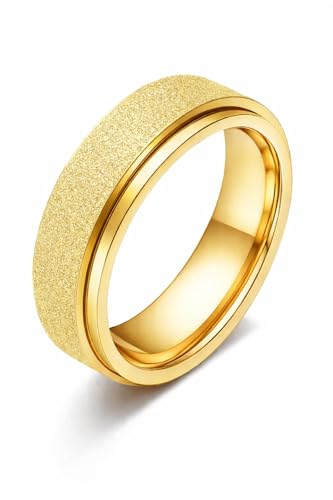 LAOYOU Spinner Anxiety Relief Fidget Ring for Women | 6MM Titanium Stainless Steel Glitter Stress Relieve Calming Rings Non Tarnish Hypoallergenic - color: 1pc Gold Color