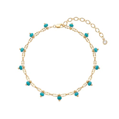 Gold Anklets for Women 14K Gold Plated Tiny Bead Anklet Colorful Tassel Foot Chain Dainty Adjustable Cute Summer Beach Boho Anklets Jewelry Gift - color: turquoise beaded