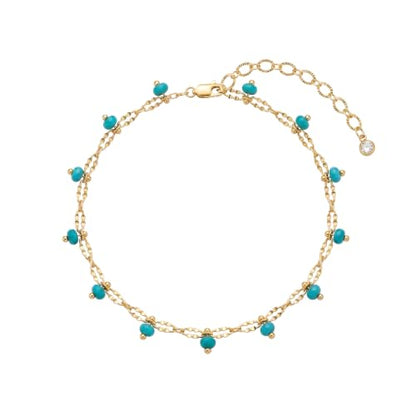 Gold Anklets for Women 14K Gold Plated Tiny Bead Anklet Colorful Tassel Foot Chain Dainty Adjustable Cute Summer Beach Boho Anklets Jewelry Gift - color: turquoise beaded