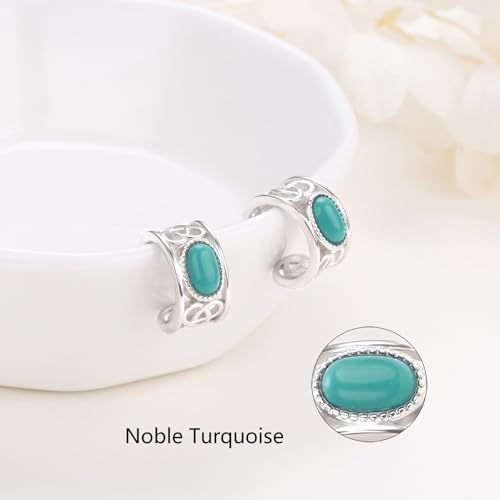 Birthday Gifts 925 Sterling Silver Ear Cuff Non Pierced Fake Cartilage Cuffs Huggie Earrings for Women Girls - Set of 2 - style: Celtic Turquoise