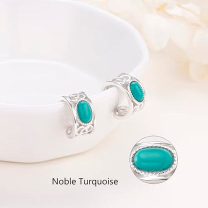 Birthday Gifts 925 Sterling Silver Ear Cuff Non Pierced Fake Cartilage Cuffs Huggie Earrings for Women Girls - Set of 2 - style: Celtic Turquoise