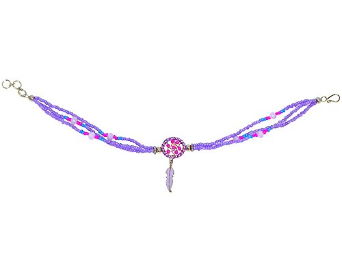 Mia Jewel Shop Dream Catcher Feather Charm Dangle Seed Beaded Multi Strand Anklet - Womens Southwest Fashion Handmade Jewelry Boho Accessories - color: Lavender/Hot-Pink/Turquoise