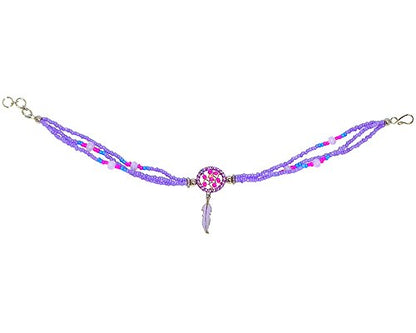 Mia Jewel Shop Dream Catcher Feather Charm Dangle Seed Beaded Multi Strand Anklet - Womens Southwest Fashion Handmade Jewelry Boho Accessories - color: Lavender/Hot-Pink/Turquoise