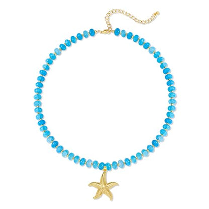 YUJIE Colorful Beaded Necklace for Women, Chunky Boho Choker with Large Gold Puffy Heart Pendant, Trendy Summer Beach Y2K Statement Jewelry Gift - color: starfish