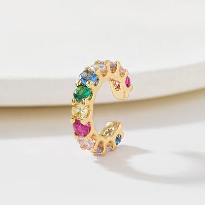 Ear Cuffs Non Piercing for Women 14K Gold Plated Ear Cuff Earrings Colorful Cubic Zirconia Paved Trendy Cartilage Earring Jewelry | Single - color: Multicolor