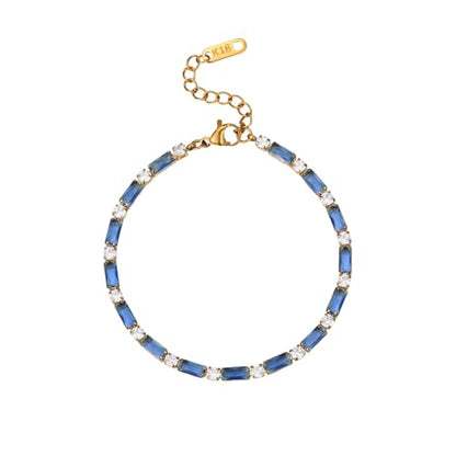 18K Gold Plated Multi-Color Classic Tennis Bracelet for Women Dainty Color 3mm Rainbow Cubic Zirconia Bracelet Adjustable CZ Gold Bracelets Trendy Summer Jewelry Gift - style: Navy Blue-Gold