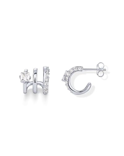 PAVOI 14K Gold Plated Cubic Zirconia Segment Triple Hoop Earrings for Women | Hypoallergenic Earrings with 925 Sterling Silver Posts, Statement Triple Hoop Stud Earrings - color: White Gold