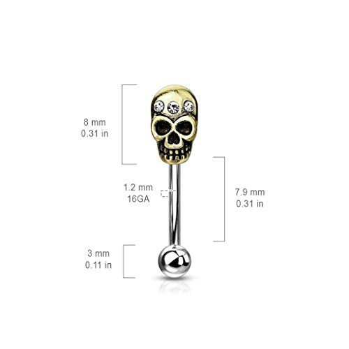 Luxe Modz Curved Eyebrow Rings Curved barbell Surgical Steel with Antique gold IP Skull design