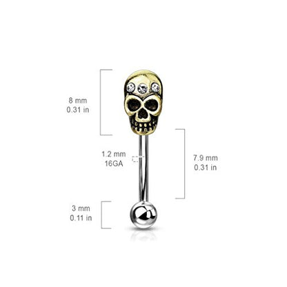 Luxe Modz Curved Eyebrow Rings Curved barbell Surgical Steel with Antique gold IP Skull design