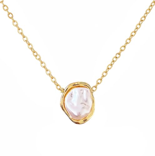 Baroque Pearl Necklaces for Women, Single Pearl Dainty Gold Necklace，Drop Pendant Necklace with Irregular Pearls Vintage Wedding Jewelry