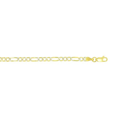 14K Gold or Rhodium Plated Silver Figaro Diamond Cut Pave Chain For Men | 1mm-13mm Thick | Solid 925 Figaro Italian Necklaces For Men - style: 4.00MM- Yellow & White