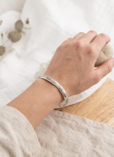 Sterling Silver Floral Vine Cuff Bracelet, .925 Silver, Boho Engraved Bangle, Adjustable 6" with 1" Opening