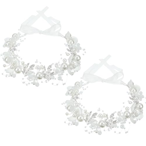 2 Pcs Flower Girl Headpiece, Silver Pearl Rhinestone Flower Hair Accessories Princess Headband for Bridal Wedding First Communion (slive) - color: slive