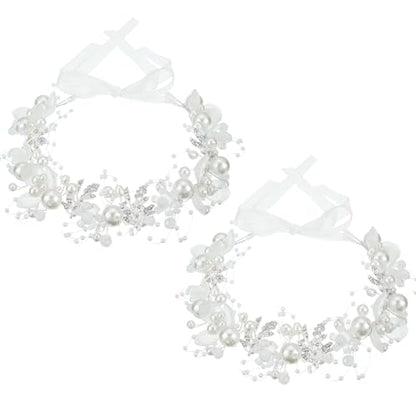 2 Pcs Flower Girl Headpiece, Silver Pearl Rhinestone Flower Hair Accessories Princess Headband for Bridal Wedding First Communion (slive) - color: slive