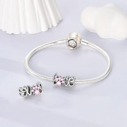 925 Sterling Silver Charms for Bracelets and Necklaces Lipstick and Perfume High Heels Dangle Pendants Heart Butterfly Bead Charms Halloween Christmas Gift for Womens - style: Cat Paw Print Letter LOVE Charm