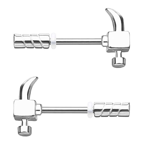 14G Wrench Barbell Nipple Ring 316L Anchor and Rudder Nipple Barbell Screw Nipple Rings Body Piercing Jewelry for Women Men - color: Silver hammer