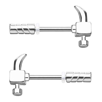 14G Wrench Barbell Nipple Ring 316L Anchor and Rudder Nipple Barbell Screw Nipple Rings Body Piercing Jewelry for Women Men - color: Silver hammer