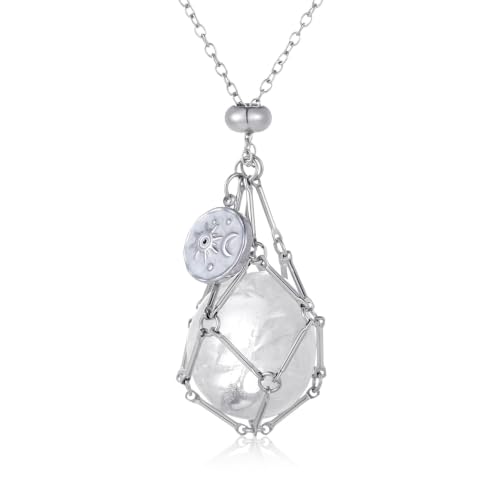 MIXJOY Black Obsidian Crystal Necklace for Women, Sun and Moon Celestial Pendant Protection Gift for Halloween Christmas - style: Clear Quartz Medium