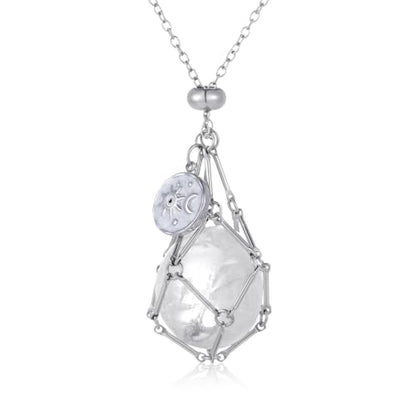 MIXJOY Black Obsidian Crystal Necklace for Women, Sun and Moon Celestial Pendant Protection Gift for Halloween Christmas - style: Clear Quartz Medium