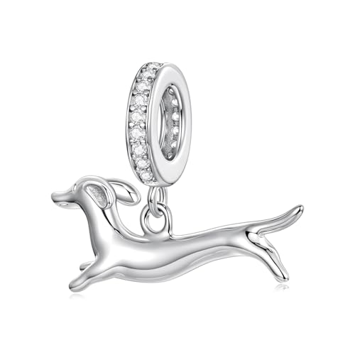 Hummingbird Charms For Bracelets 925 Sterling Silver Animal Dangle & Beads Butterfly Cat Beads Charms For Women Jewelry Gift - color: Running Dachshund