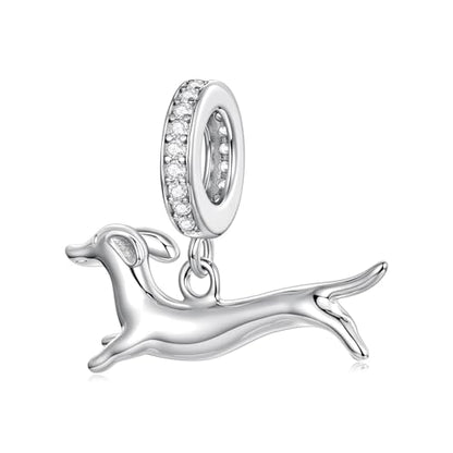Hummingbird Charms For Bracelets 925 Sterling Silver Animal Dangle & Beads Butterfly Cat Beads Charms For Women Jewelry Gift - color: Running Dachshund