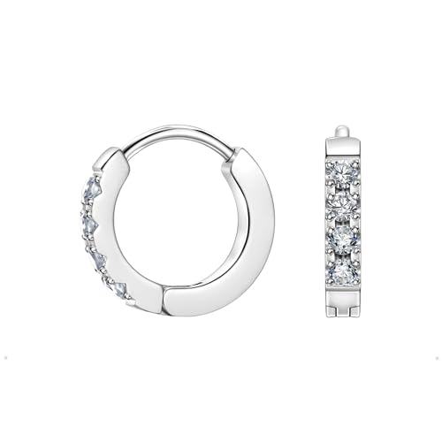 Birthstone Huggie Hoop Earrings for Women, Cubic Zirconia Small Hoops | 316L Surgical Steel, 18K Gold or Silver, 6-10mm, Hypoallergenic Waterproof, Cartilage Piercing, Birthday Gift - color: 04 APR. Clear Crystal - Silver, size: 7mm