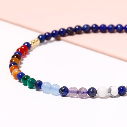 Colorful 7 Chakra Gemstones Beaded Anklet for Women Foot Jewelry | Adjustable 8.5-10 in, Ankle Bracelets for Women, Handmade, Positive Energy, Balance, Yoga, Meditation, Beach, Party, Vacation - style: Lapis Lazuli