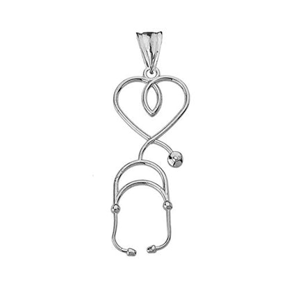 Fine Sterling Silver Heart-Shaped Stethoscope Pendant Necklace