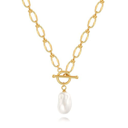 SOFYBJA Saint Benedict Necklace Drop 18K Gold Toggle Medallion Coin Cross Pendant Necklaces Religious Jewelry Catholic Gift for Women - color: Gold Chunky Baroque Pearl Pendant Necklace for Women